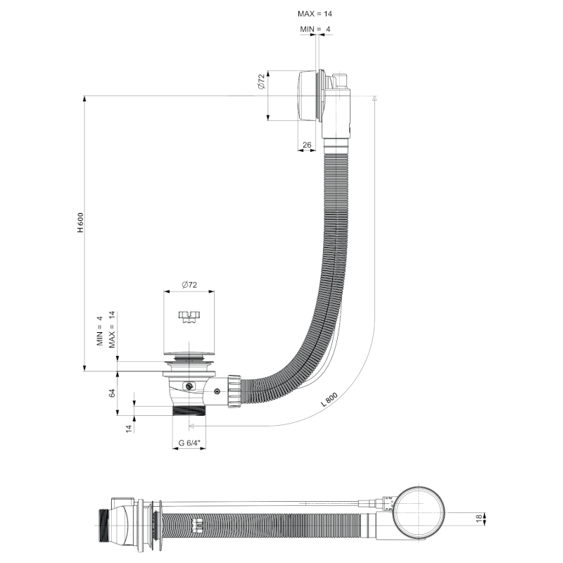 Vanová souprava, bovden, délka 800mm, zátka 72mm, zlato mat 71852.91