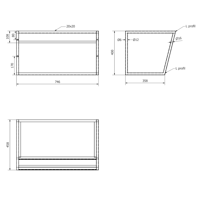 SKA konzole s policí 750x400x460mm, bílá mat SKA112