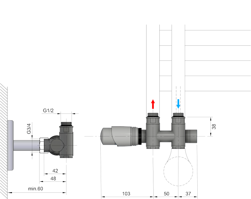 WICHER COMBI připojovací sada termostatická pro středové připojení 50mm, černá mat 600.331.6