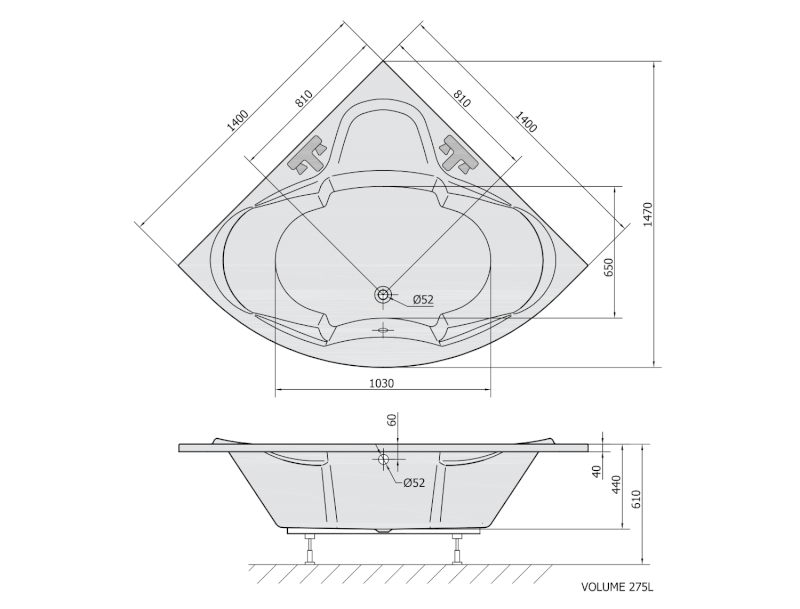 SIMONA rohová vana 140x140x44cm, bílá 96111