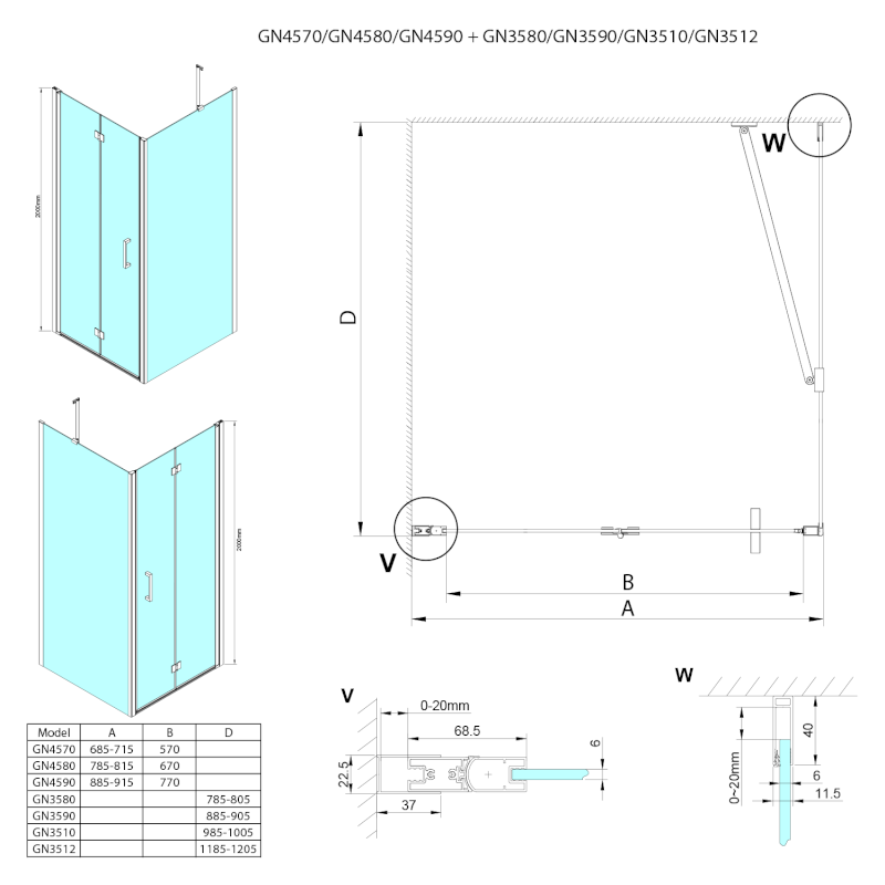 LORO sprchové dveře skládací 700mm, čiré sklo GN4570