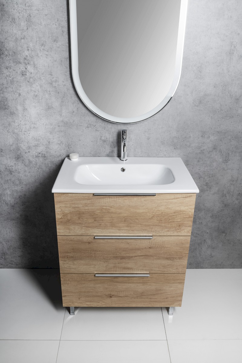 CIRASA umyvadlová skříňka 69,8x75x46cm, 3x zásuvka, dub stříbrný CR731-1111