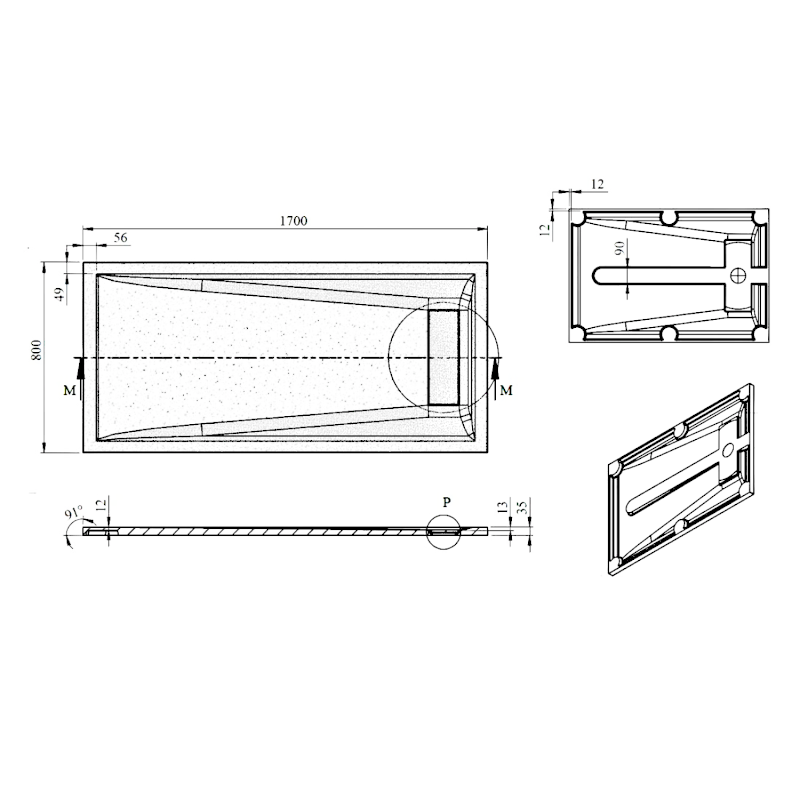 ELEA sprchová vanička litý mramor, 170x80cm, bílá PEL17080