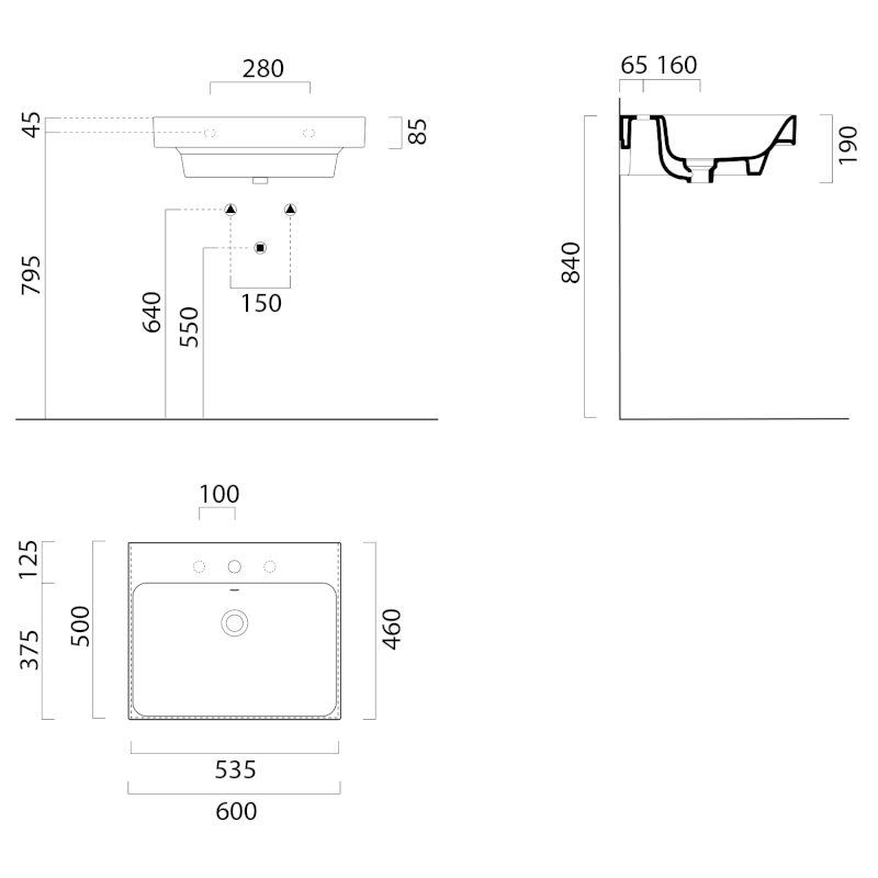 NUBES keramické umyvadlo 60x50cm, bílá mat 9631109