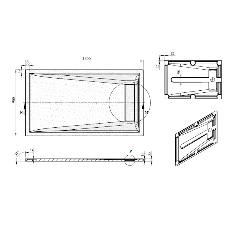 ELEA sprchová vanička litý mramor, 160x90cm, bílá PEL16090