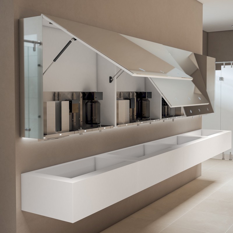 BASIC zrcadlová skříňka 120cm se dvěma automatickými dávkovači mýdla a se dvěma senzorovými osoušeči rukou MUM000159