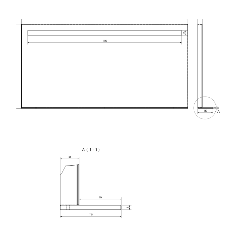 BRETO zrcadlo s LED osvětlením a policí 120x60,8cm BT120