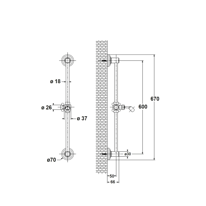 ANTEA sprchová tyč, posuvný držák, kulatá, 670mm, nikl SAL0038
