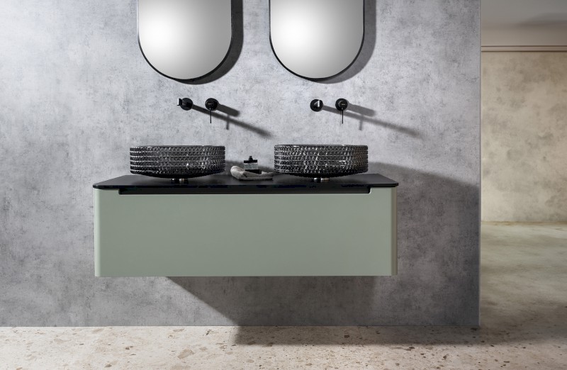 MARAGUA skleněné gravírované umyvadlo na desku Ø 39,5cm, černá TY214