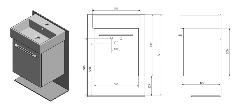 NATY umyvadlová skříňka 46,5x50x40cm, bílá NA050-3030