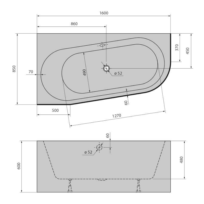 ASTRA WL MONOLITH asymetrická vana 160x85x60cm, bílá 30611M