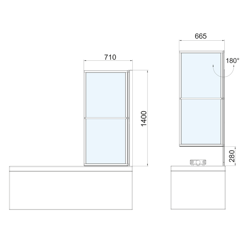 KAGERA vanová zástěna s pneumatickým zdvihem, š. 710mm, bílá mat, čiré sklo 30336W