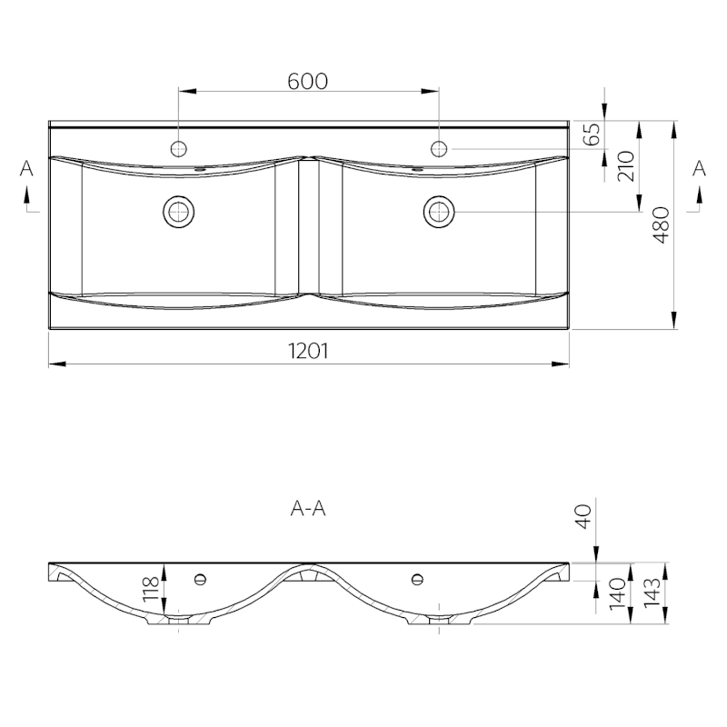 LUCIOLA dvojumyvadlo, litý mramor, 120x48cm, bílá 50122