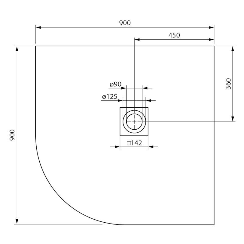 MITIA sprchová vanička z litého mramoru, čtvrtkruh 90x90cm, bílá PMBR90