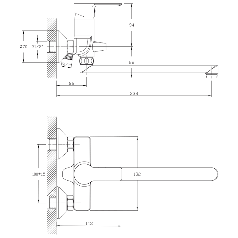 BARON nástěnná umyvadlová/vanová baterie, rozteč 100mm, chrom 612.035.1