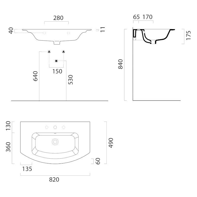 PURA keramické umyvadlo Slim oblé 82x49cm, bílá ExtraGlaze 8826111