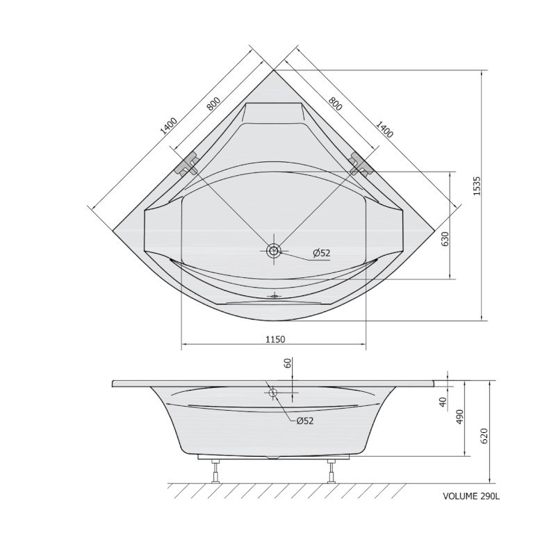 ROSANA rohová vana 140x140x49cm, bílá 64119