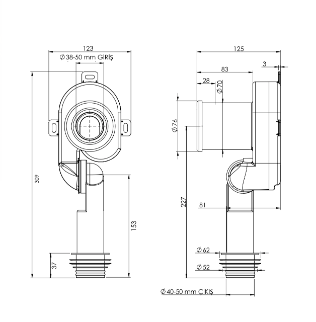 Sifon pro urinál, skrytý odpad s kloubem, DN50, plast 191.701.0