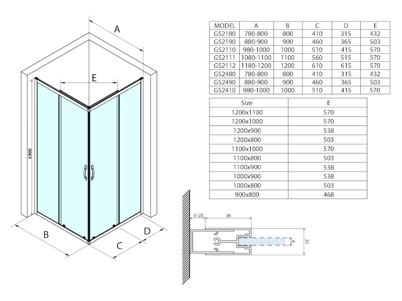 SIGMA SIMPLY sprchové dveře posuvné pro rohový vstup 800 mm, sklo Brick GS2480