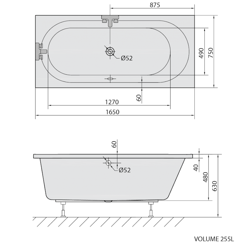 ASTRA B obdélníková vana 165x75x48cm, bílá 32611