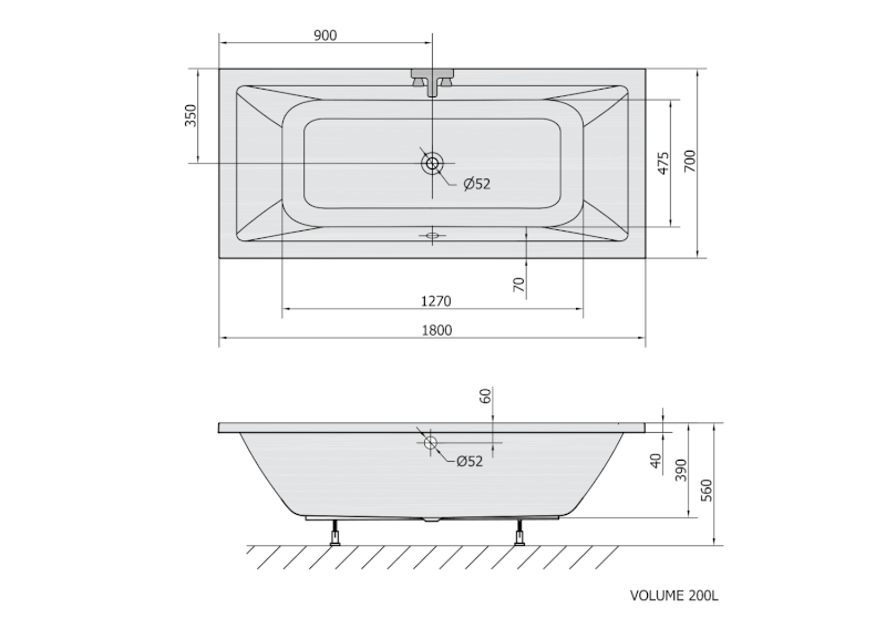 KRYSTA obdélníková vana 180x70x39cm, bílá 72906