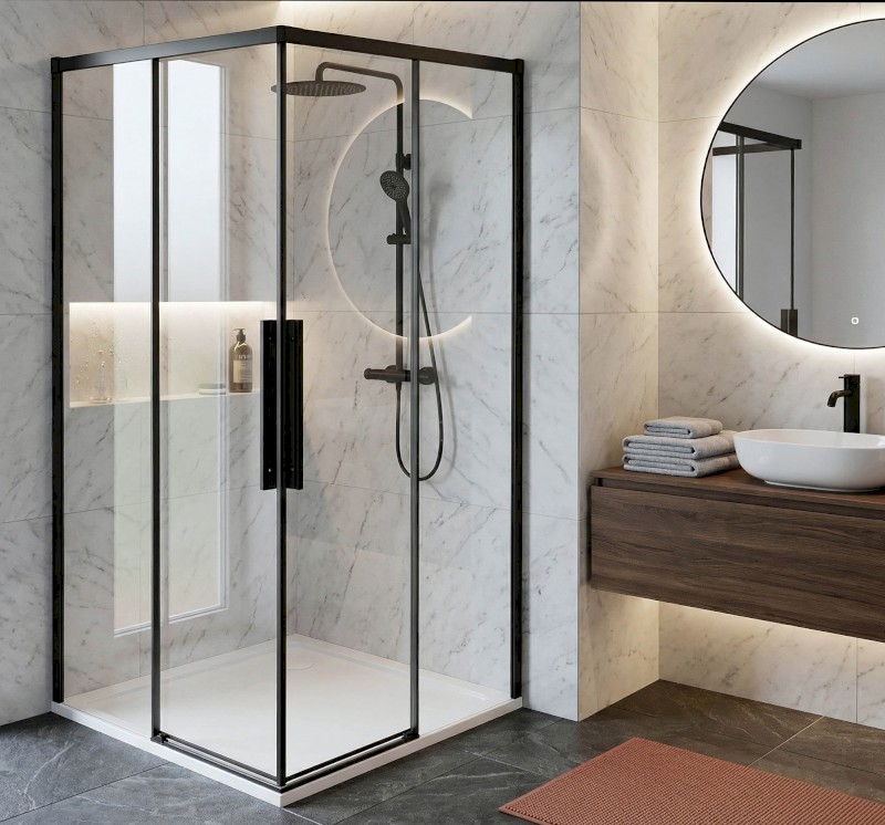 LUXOR BLACK sprchové dveře pro rohový vstup 800mm, čiré sklo GU2180B