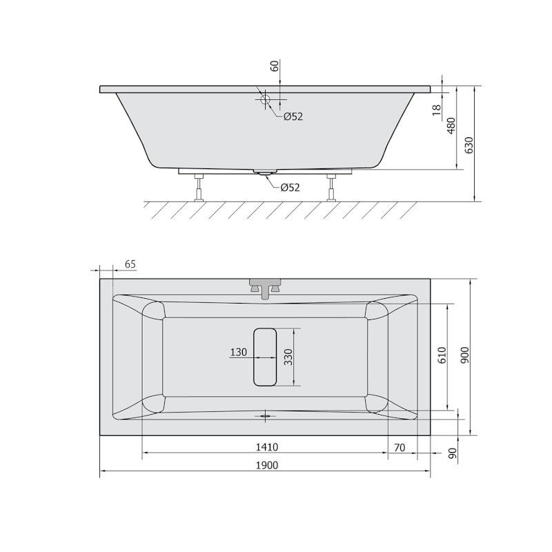 MARLENE SLIM obdélníková vana 190x90x48cm, bílá 71607S