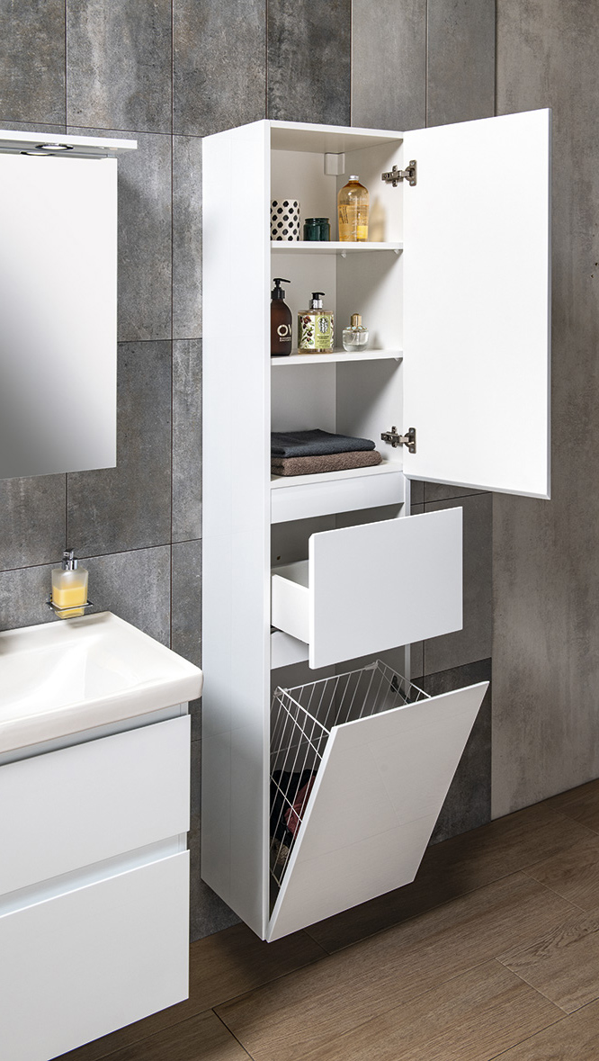 ALTAIR vysoká skříňka s košem 40x184x31cm, pravá, bílá AI185R