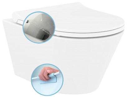 AVVA CLEANWASH závěsná WC mísa, s bidetovou sprškou, Rimless, 35,5x53cm, bílá 100312