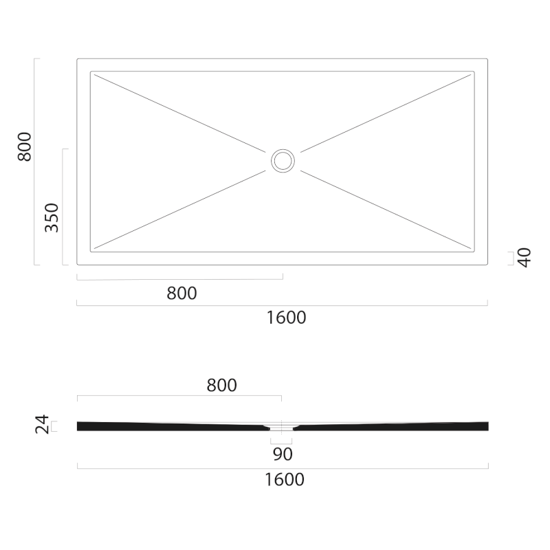 Keramická sprchová vanička, obdélník 160x80x2cm, černá mat 46160826