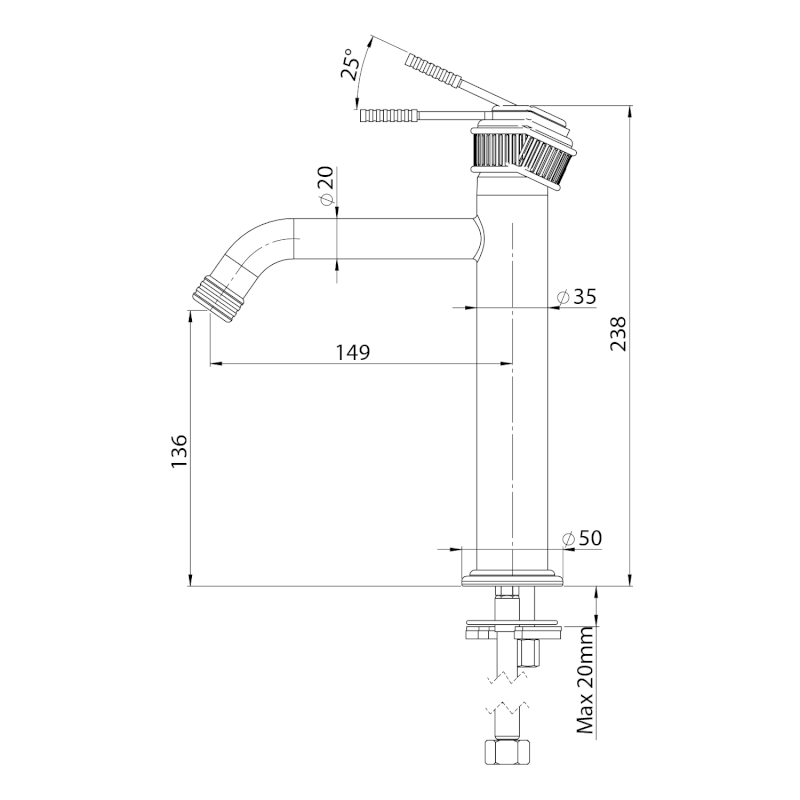 VERSI stojánková umyvadlová baterie, výška 240mm, chrom RV004