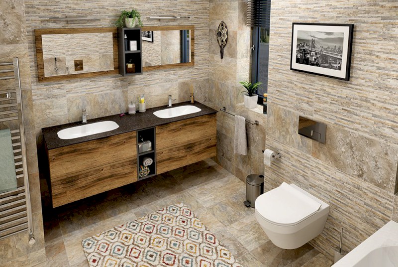 TREOS dvojumyvadlo 151,6x51,3 cm (75+75), rockstone, bílá mat TS152-0101