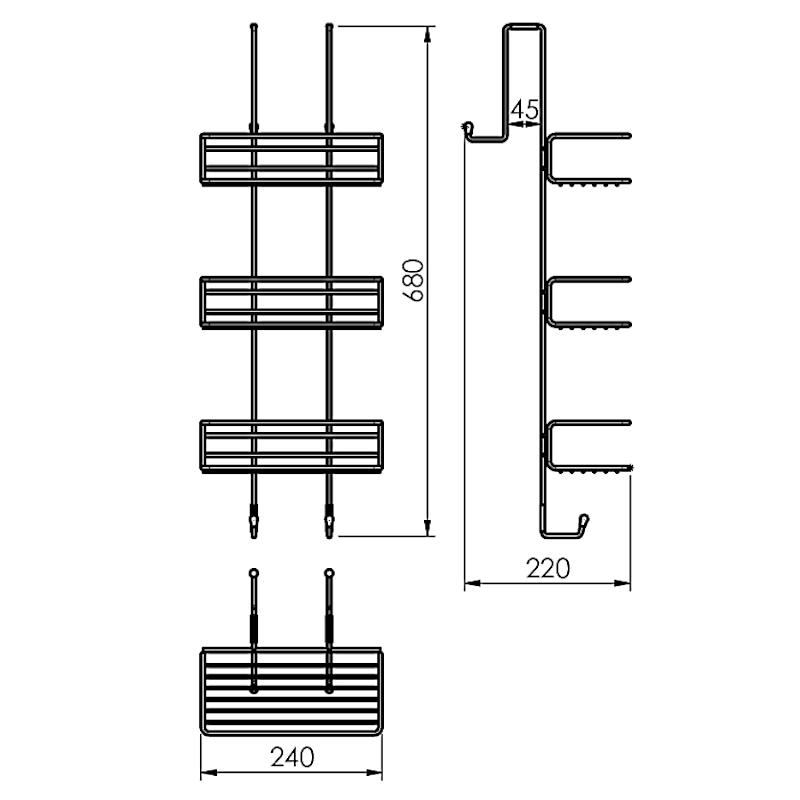 CHROM LINE police do sprchy závěsná, 240x680x220mm, černá mat 248614