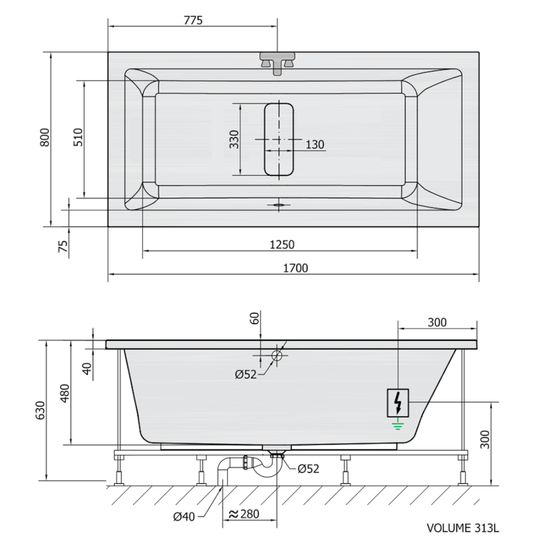 MARLENE hydromasážní vana, 170x80x48cm, Attraction Hydro, chrom 72403.3010