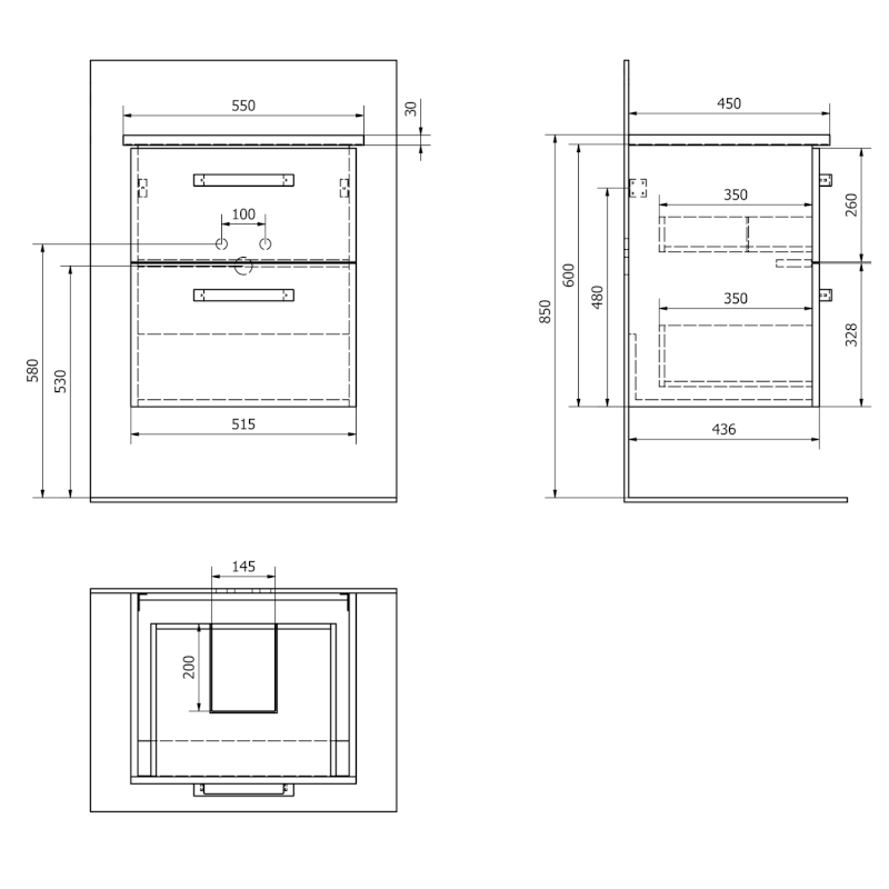 VEGA umyvadlová skříňka 51,5x60x43,6cm, 2x zásuvka, bílá VG052