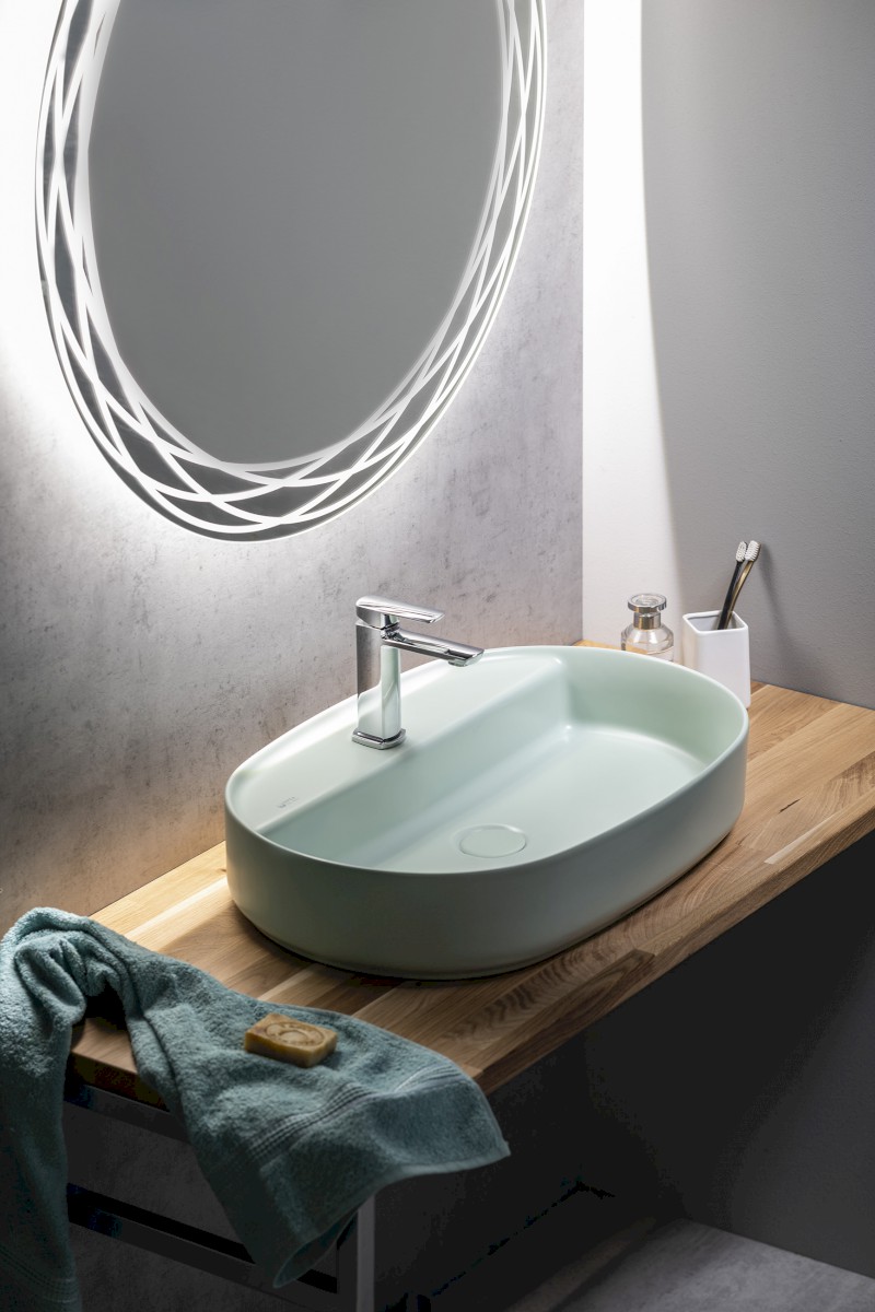INFINITY OVAL keramické umyvadlo na desku, 60x40cm, zelená mint 10NF65060-2T