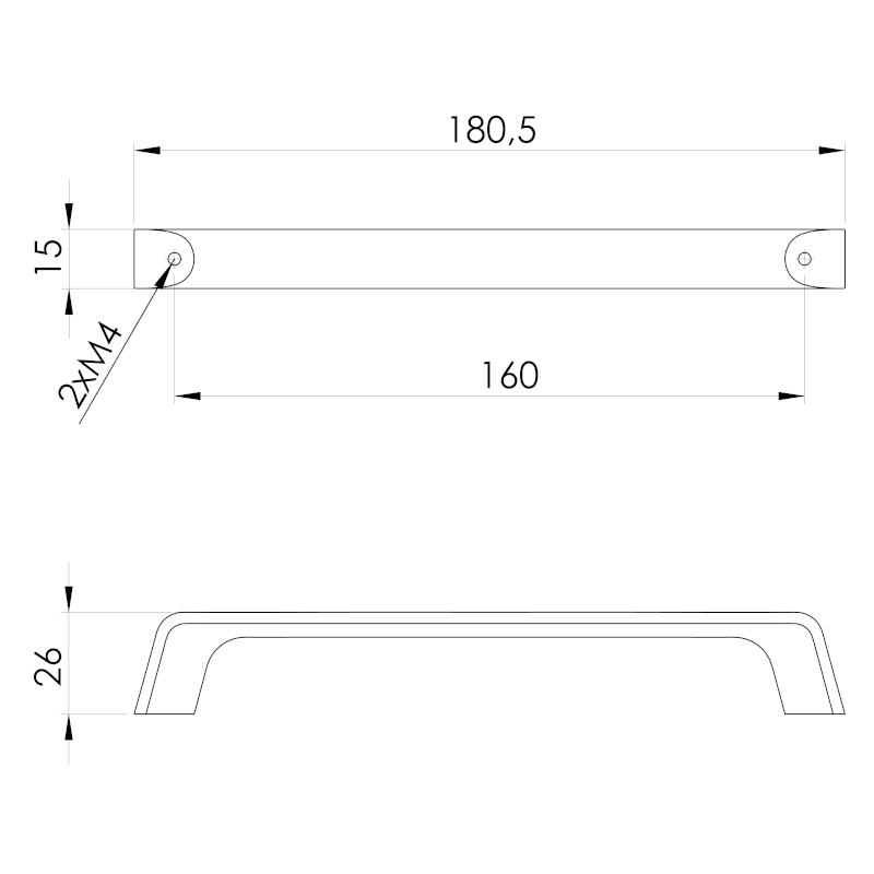 Kovová úchytka, 180,5/160mm, zlato mat DM260