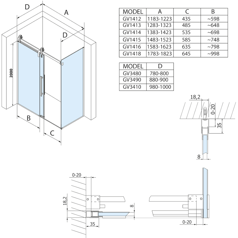 VOLCANO BLACK sprchové dveře 1200 mm, čiré sklo GV1412