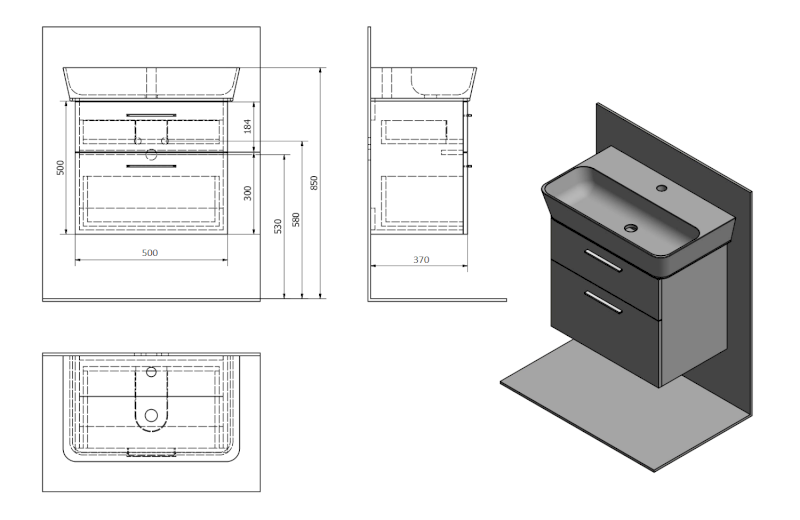 ZOJA umyvadlová skříňka šuplíková 50x50x37 cm, bílá 56379