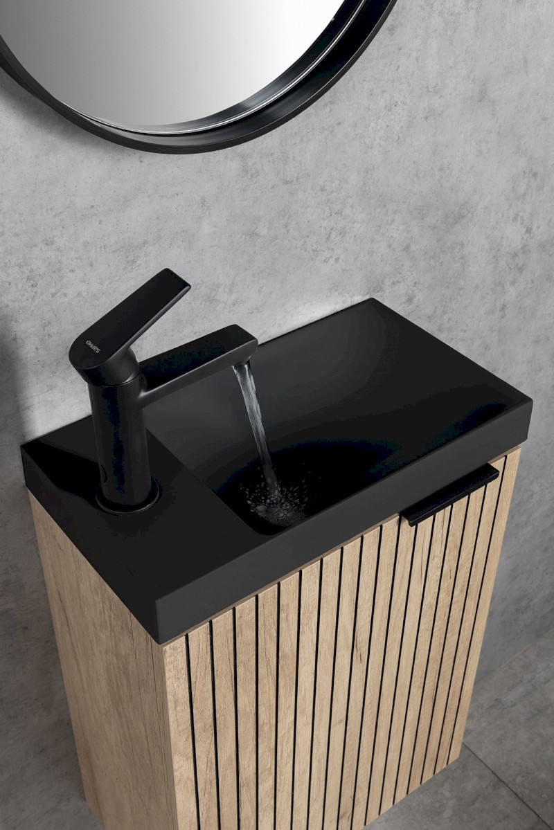 AGOS umývátko, litý mramor, 40x22cm, levé/pravé, černá mat AS400B