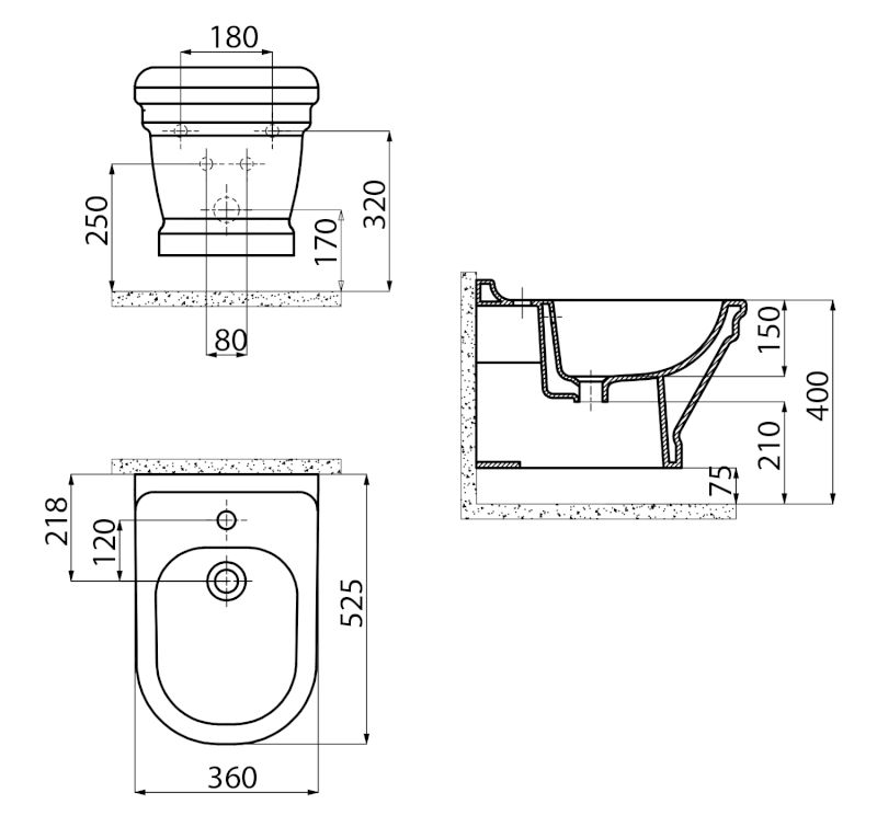 ANTIK bidet závěsný, 36x53 cm, bílá AN510