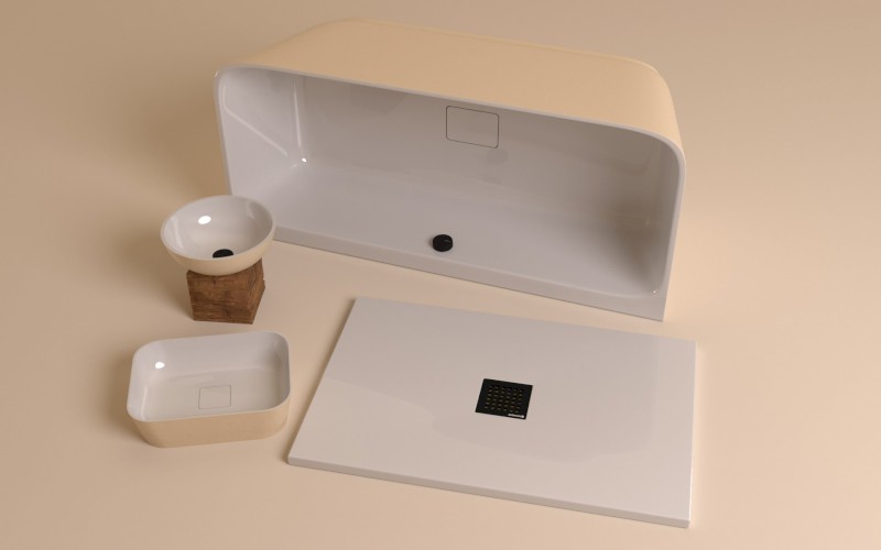 SKYLLA nástěnná stojící vana litý mramor 170x75x60cm, bílá/béžová mat 72430.82