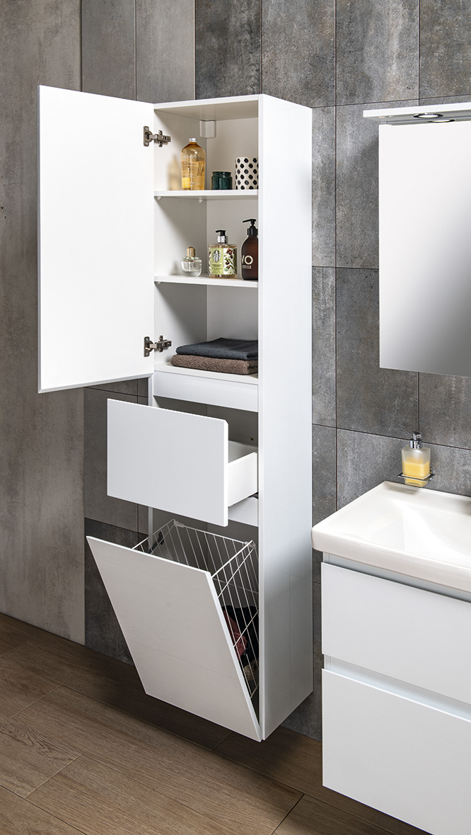 ALTAIR vysoká skříňka s košem 40x184x31cm, levá, bílá AI185L