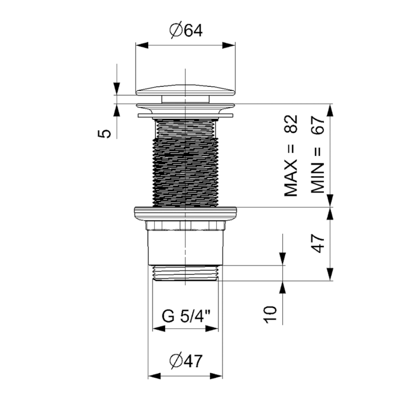 Umyvadlová výpust 5/4“, neuzavíratelná, velká zátka, 10-80mm, ABS/bílá mat CV1232WM