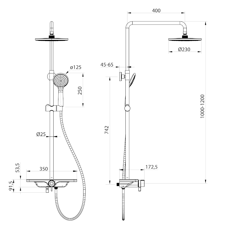 ARONA sprchový sloup s baterií a napouštěním, černá mat SL210B
