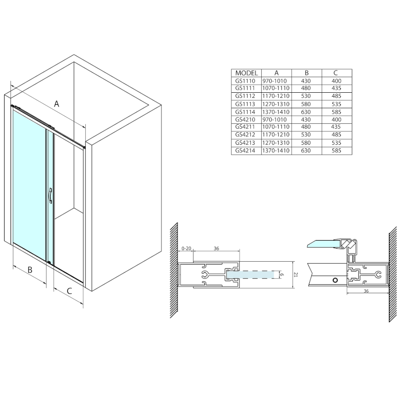 SIGMA SIMPLY sprchové dveře posuvné 1100 mm, sklo Brick GS4211