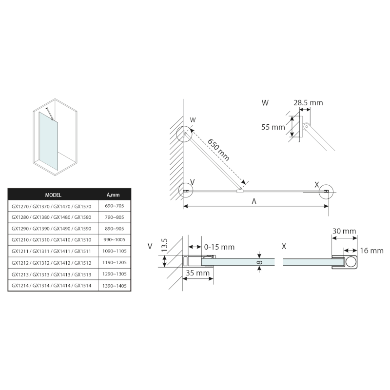 VARIO čiré sklo 900x2000mm GX1290