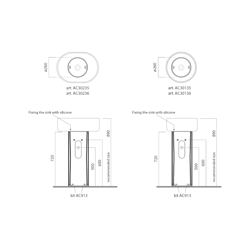 ALTACERAMICA keramický sloup k umyvadlům  AC301/AC302/AC307, mramor/černá mat AC30336