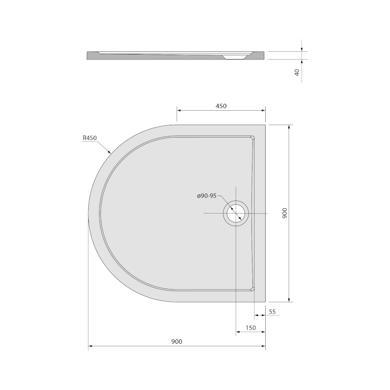 ISA 90 sprchová vanička z litého mramoru, půlkruh 90x90cm, bílá 50511
