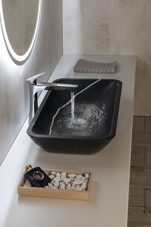 BLOK kamenné umyvadlo na desku, 60x35cm, matný černý Marquin 2401-39